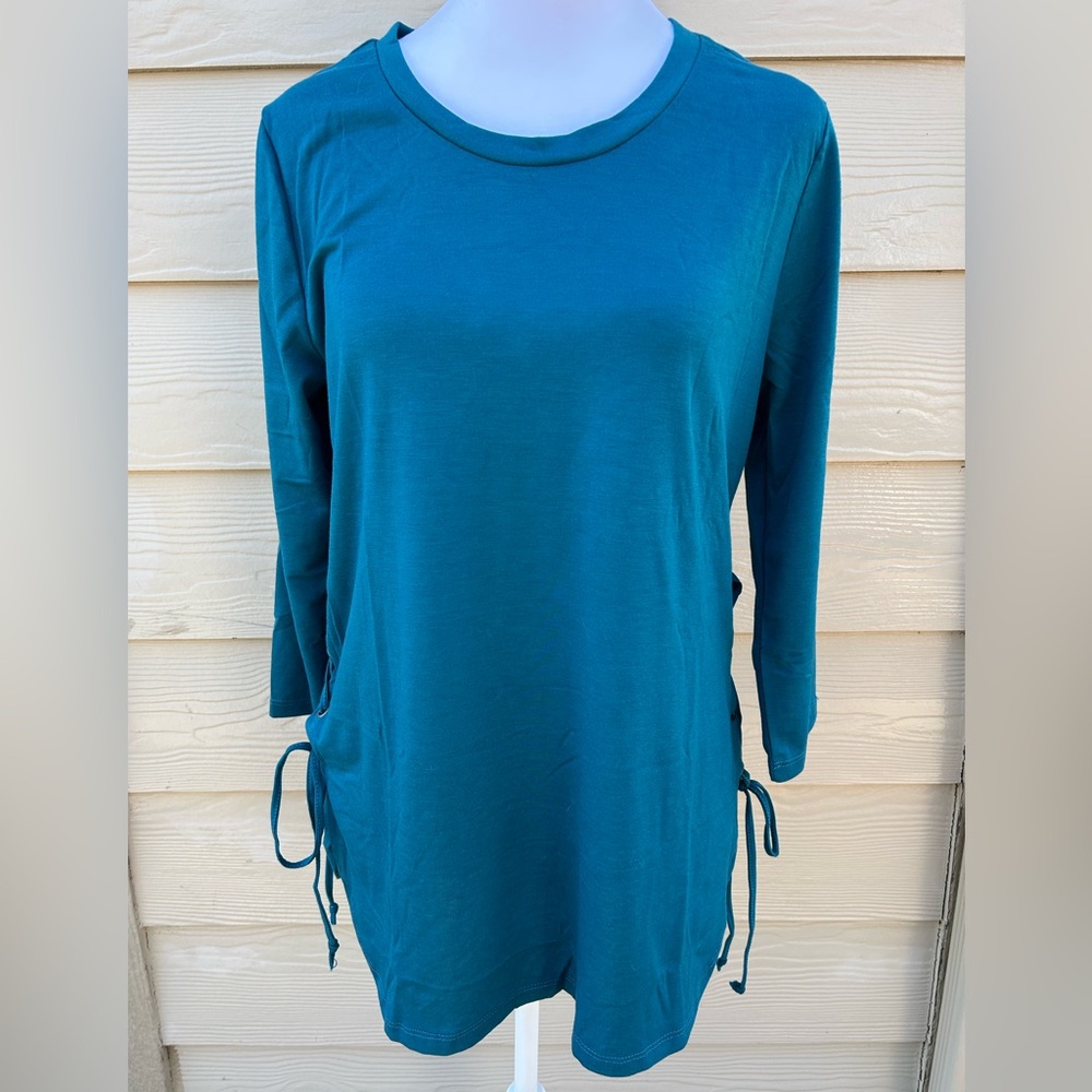 Allie & Rob Women's Teal Tie-Side 3/4 Sleeve top, Size XL